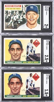 1955-1956 Topps SGC-Graded Hall of Famers Trio (3) Including Koufax Rookie (2) and Mantle